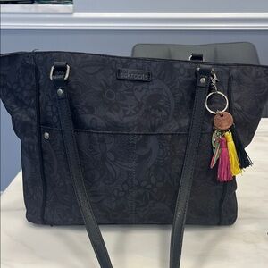 Sakroots Black Floral-Print Tote with Colorful Tassel Charm